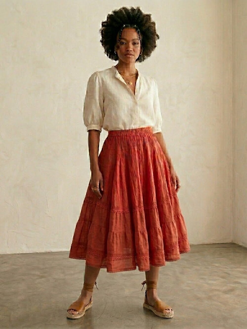 Ewa I Walla cotton voile  Red Layered Skirt